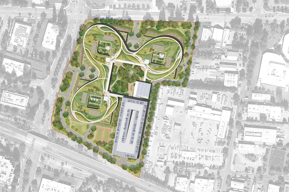 Aerial view of the Central & Wolfe campus